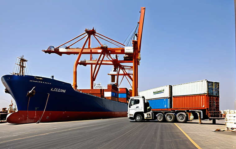 Modern Logistics in Yemen**
"A modern cargo ship unloading containers at the Port of Aden, Yemen, fully clothed dockworkers, appropriate attire, safe for work, modern cranes and shipping infrastructure, natural pose, perfect anatomy, clear sky, professional logistics photography, modest clothing."
**